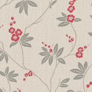 Belgravia Décor Amelie Blossom Beige/Red Wallpaper