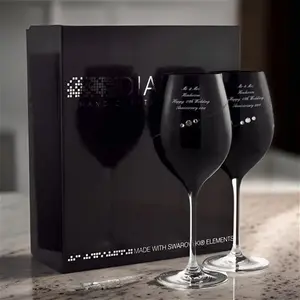 Personalised Black Wine Glasses With Swarovski Elements