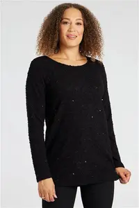 Bonmarche Black Long Sleeve Sequin Tunic, Size: 10