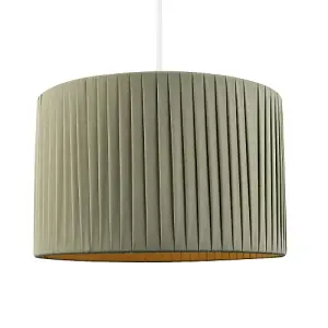 Contemporary Designer Double Pleated Olive Cotton Fabric 12 Drum Lamp Shade