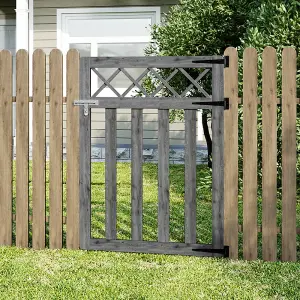 Grey Outdoor Cross Top Wooden Garden Gate Pedestrian Fence Yard Door with Accessory Kit,120cm x 90cm