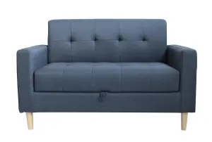 Modern Smart Sofa in a Box, Compact 2 Seater DARK GREY Fabric Sofa with Wooden Legs and Hidden Storage Space