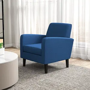 HOMCOM Modern Armchair Accent Chair with Rubber Wood Legs for Bedroom Blue