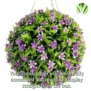 Best Artificial 38cm Purple Lily Hanging Basket Flower Topiary Ball - Suitable for Outdoor Use - Weather & Fade Resistant