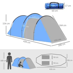 Outsunny 3 Man 2 Room Tent Camping Tent With Living Area Air Vents Blue