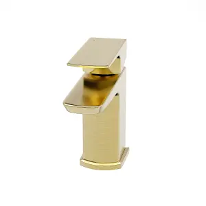 Nes Home Modern Cloakroom Brushed Brass Square Basin Mono Mixer Tap