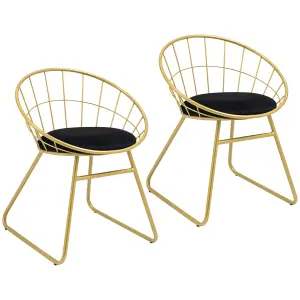 HOMCOM Metal Wire Dining Chairs Set of 2, Steel Frame for Kitchen Gold