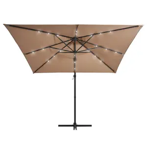 Berkfield Cantilever Umbrella with LED lights and Steel Pole 250x250 cm Taupe