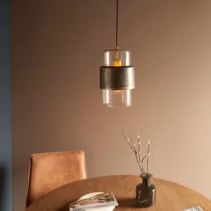 Bronze Hanging Ceiling Pendant Light - Clear Glass Shade - Single Bulb Fitting