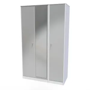 Taunton Triple Mirror Wardrobe in Uniform Grey Gloss & White (Ready Assembled)