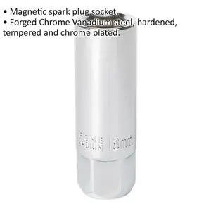 16mm Magnetic Spark Plug Socket - Durable Chrome Vanadium Steel - 3/8 Inch Drive Tool