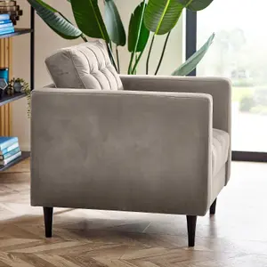 Furniturebox UK Jolene Mink Light Grey Velvet Armchair