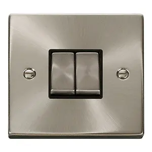 Satin / Brushed Chrome 10A 2 Gang 2 Way Ingot Light Switch - Black Trim - SE Home