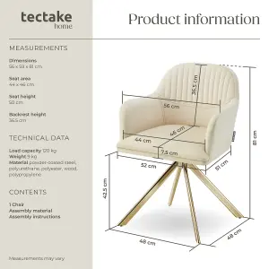 Armchair Lona - 360 swivel, high backrest, plush upholstery, slim steel legs - cream/gold