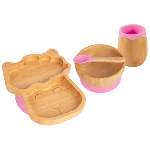 Tiny Dining - Llama Bamboo Suction Baby Feeding Set - Pink - 4pc