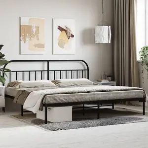 Berkfield Metal Bed Frame with Headboard Black 200x200 cm