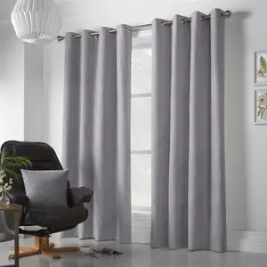 Velvet Chenille Ring Top Curtains 142cm x 183cm Silver