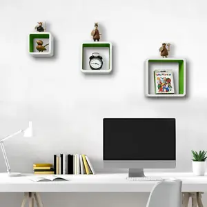 Emeka 3 Piece Floating Shelf Set White/Green