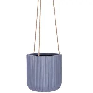 Small Blue Rippled Finish Hanging Planter Indoor Outdoor Flower Plant Pot Houseplant Garden Planter