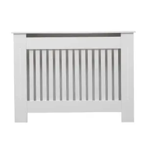 Oypla Medium White Wooden Slatted Grill Radiator Cover MDF Cabinet