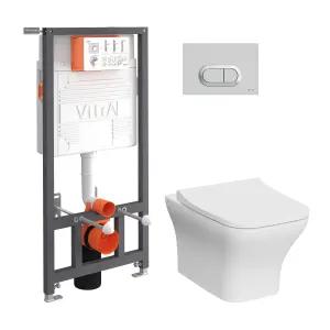 VitrA Koa White Slim Wall hung Square Toilet set with Soft close seat & Embedded cistern & frame