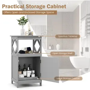 Costway Bathroom Floor Cabinet Single Door Storage Organizer Cabinet W/ Open Compartment