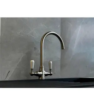 Reginox ELBE Brushed Nickel Traditional Dual Lever Kitchen Mixer Tap