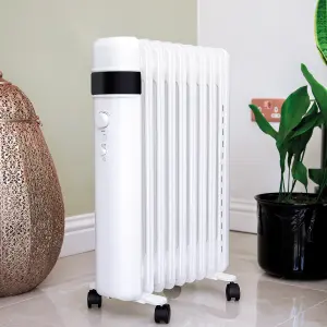 TCP Smart WiFi White Portable Free-Standing 9 Fin Oil Radiator 2000W with Temperature Control, Ideal for Home and Office Comfort