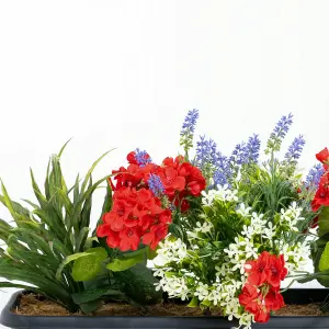 Blooming Artificial - 60cm / 2ft Red Artificial Mixed Flower Window Box