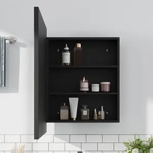 76cm H Black Wall-Mount Rectangular Bathroom Storage Mirror Cabinet