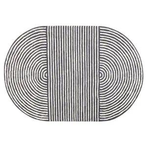 Wool Oval Area Rug 140 x 200 cm White and Graphite Grey KWETA