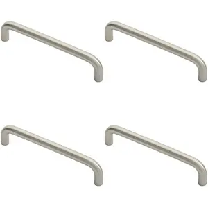 4x D Shape Cabinet Pull Handle 138 x 10mm 128mm Fixing Centres Satin Steel