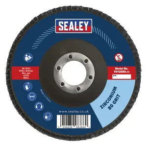 Sealey Flap Disc Zirconium 125mm 22mm Bore 80 Grit Abrasive Flaps FD12580