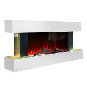 Electric Fire Suite Black Fireplace with White LED Surround Set Remote WiFi Connected Both Side Nightlight 7 Flame Color 52 Inch