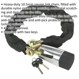 Heavy-Duty 10.5mm Motorcycle Chain and Disc Lock with 4 STAR ART Security Rating