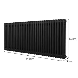 Traditional 2 Column Radiator - 600 x 1462 mm - Black