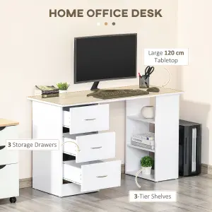 HOMCOM 120cm Computer Desk PC Table Workstation w/ 3 Shelf & Drawers White