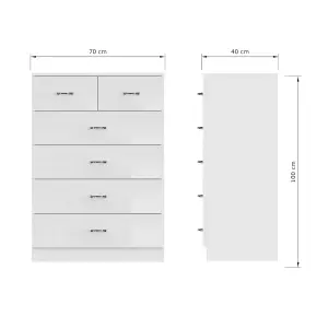 White Gloss 6 Drawer 4+2 Chest Of Drawers Bedroom Furniture