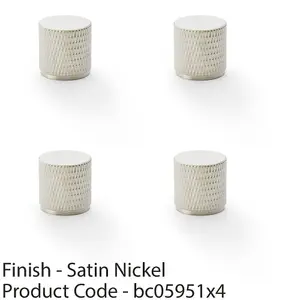 4 PACK - Knurled Cylinder Cupboard Door Knob - 20mm x 20mm - Satin Nickel Pull Handle