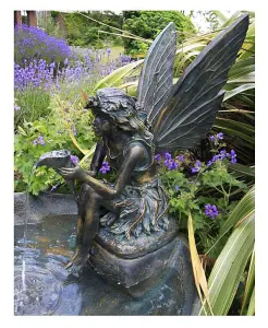 Primrose Fairy on a Clam Shell Mains Powered Garden Patio Outdoor Water Feature Fountain H78cm