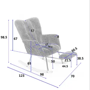 New Modern Teddy Fabric Tufted Upholstered Rocking Chair with pull-out footrest, White 