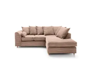 Jumbo Brown Cord Right Facing Corner Sofa for Living Room with Thick Luxury Deep Filled Cushioning