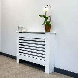 White Horizontal Line Radiator Cover - Medium