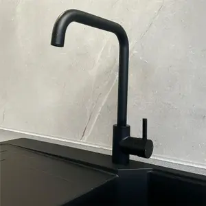 Liquida W10BL D-Shape Swivel Spout Monobloc Single Lever Black Kitchen Mixer Tap