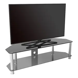 AVF Classic 1.4m Glass Corner TV Stand with Cable Management for TVs up to 65" - Black & Chrome