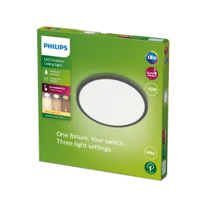 Philips LED SuperSim Ceiling Light Black 15W 27K  IP54