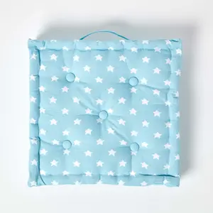 Homescapes Cotton Blue Stars Floor Cushion, 40 x 40 cm