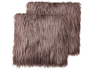 Set of 2 Cushions COROKIA Faux Fur 45 x 45 cm Solid Brown