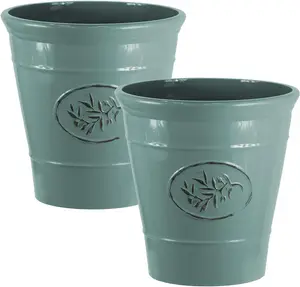 simpa 2PC Green Country Style Gloss Plastic Planter 23cm (Dia).