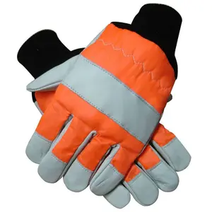 SPARES2GO Large Hi Visibility Chainsaw Protective Safety Gloves (Size 10)